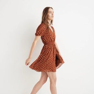 NWT 00 Madewell Rust Smocked-Waist Dress in Dots